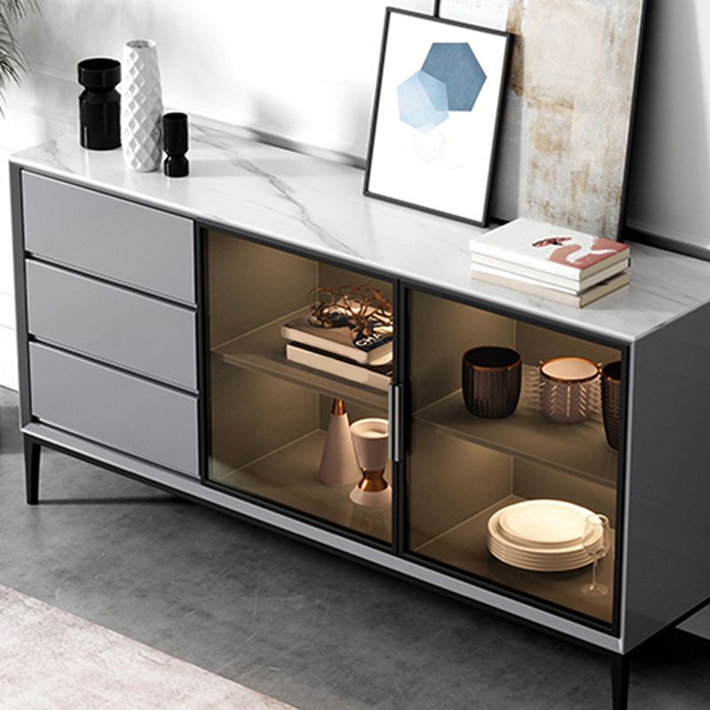 Contemporary Stone Top Sideboard 3 Drawers 2 Doors Sideboard for Living Room Clearhalo 'buffet_sideboard' 'Buffets & Sideboards' 'furn' 'furn_buffet_sideboard' 'Furniture' 'Kitchen & Dining Furniture' 1200x1200_baf77405-09c3-48a1-a503-e7efbb669f8b