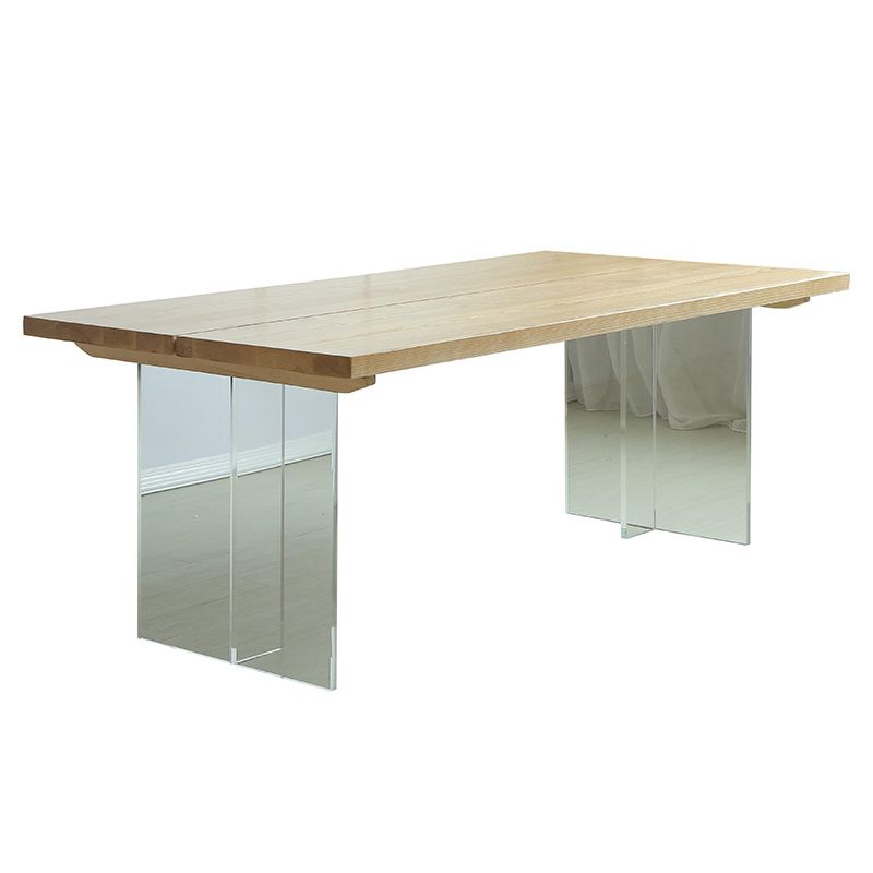 Acrylic Double Pedestal Table Solid Wood Dining Table Rectangle for Home Clearhalo ' dining_table' 'Dining Tables & Seating' 'Dining Tables' 'Furniture' 'furniture_dining_table' 'Kitchen & Dining Furniture' 'kitchen&dining_furn' 'kitchen' 'kitchen_dining_table' 1200x1200_baf9f60e-d366-4442-86b8-7a27d06a3539