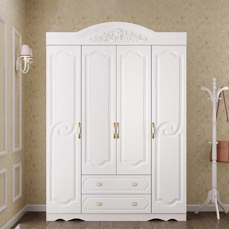 French Country Wardrobe Cabinet White Engineered Wood Wardrobe with 2 Drawers Clearhalo 'Armoires & Wardrobes' 'armoires_wardrobes' 'Bedroom Furniture' 'furn' 'furn_armoires_wardrobes' 'Furniture' 1200x1200_bafee5f5-2554-4a99-a410-5d1f1bd14d75