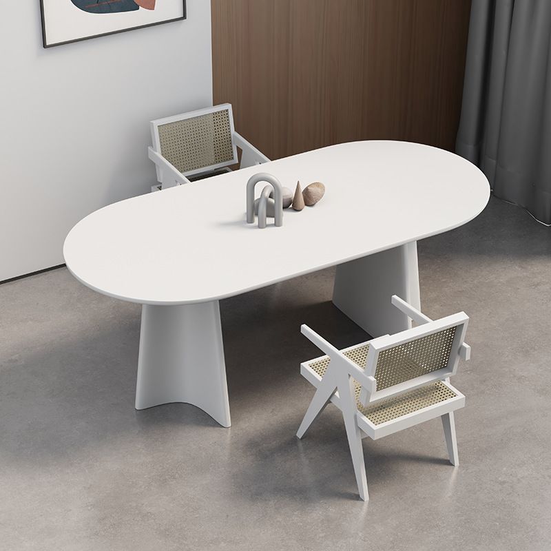 Mesa de comedor ovalada de madera maciza, muebles modernos con pedestal doble en acabado mate para interiores