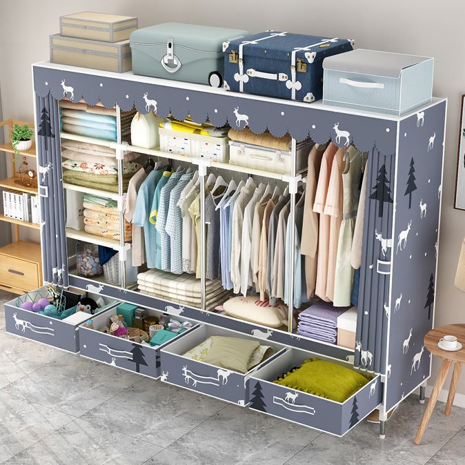 Steel Frame Wardrobe Cabinet Modern Style Wardrobe Armoire with Drawer Clearhalo 'Armoires & Wardrobes' 'armoires_wardrobes' 'Bedroom Furniture' 'furn' 'furn_armoires_wardrobes' 'Furniture' 1200x1200_bb027d12-4cde-4458-8da6-5d67e8516915