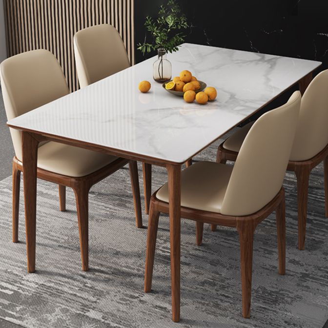 Rectangle 4 Legs Mid-Century Dining Table White Tone Fixed Table with Sintered Stone Clearhalo ' dining_table' 'Dining Tables & Seating' 'Dining Tables' 'furn' 'furn_dining_table' 'Furniture' 'furniture_dining_table' 'Kitchen & Dining Furniture' 'kitchen&dining_furn' 'kitchen' 'kitchen_dining_table' 1200x1200_bb030831-eb8e-4abd-a444-9b0986aa86b3