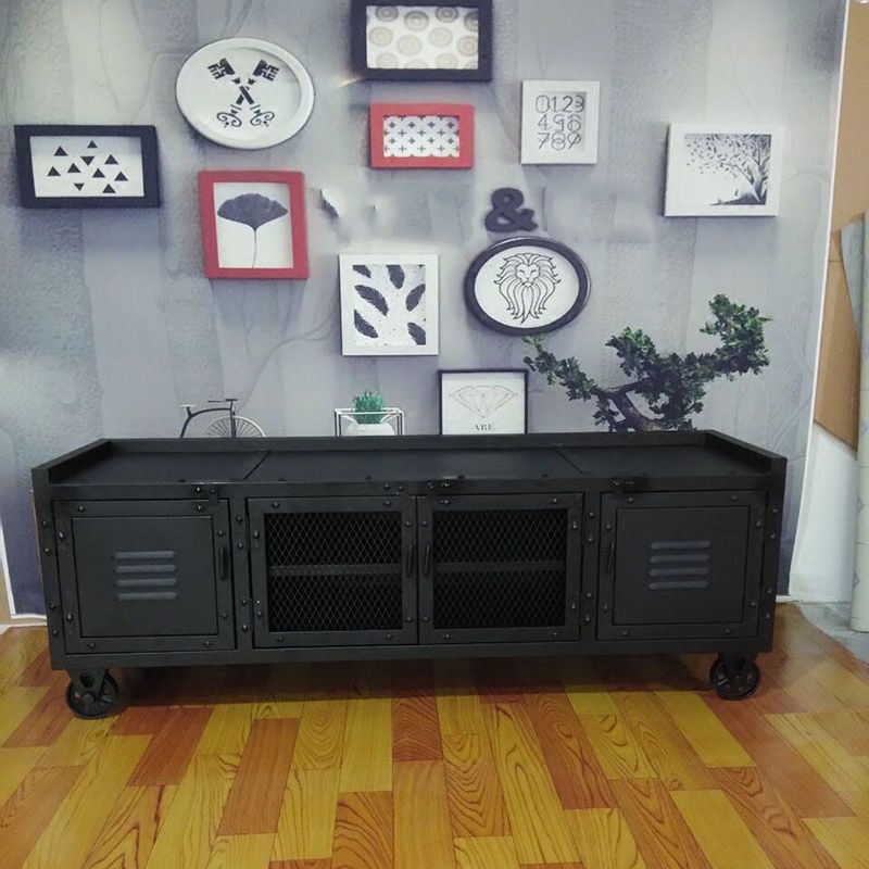 Metal Black TV Cabinet Industrial Style Home TV Stand Console with Casters Clearhalo 'furn' 'furn_tv_stands_entertainment_centers' 'Furniture' 'Living Room Furniture' 'TV Stands & Entertainment Centers' 'TV Stands & Media Storage Furniture' 'tv_stands_entertainment_centers' 1200x1200_bb042bfe-0e37-4e73-8260-3090dad02e71