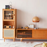 ガラスのドア付きモダンな桜の貯蔵サイドボードキャビネット