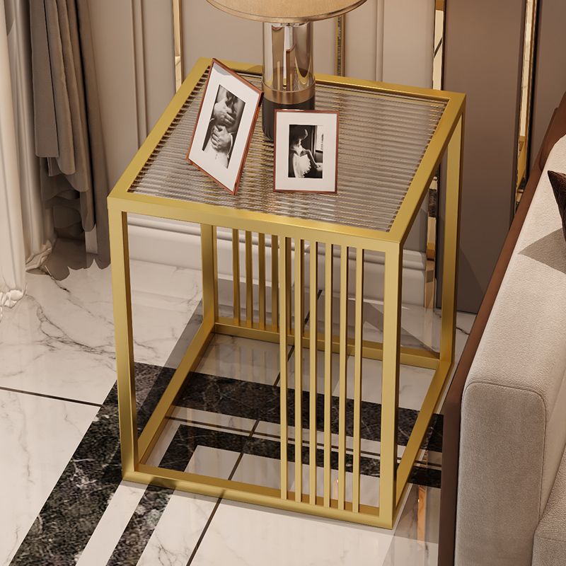 23.6" Tall Modern Square Glass Top Side Table Metal Frame End Table