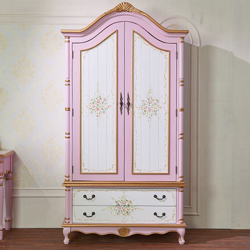 Armoire en bois fini mate avec armoire de rangement côtière à tige de vêtements avec portes à charnière