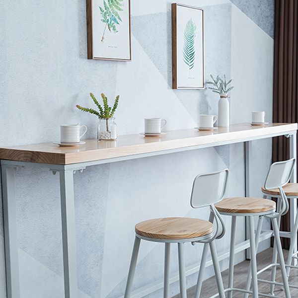 Tabella del bistrot industriale telaio in metallo bianco tavolo da top in legno naturale