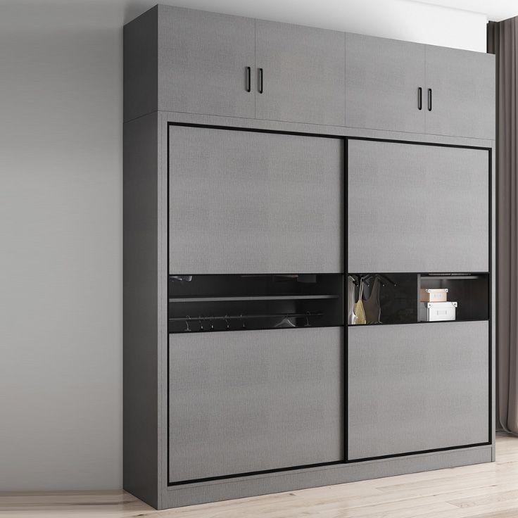 Asta di guardaroba in legno di colore grigio incluso armadio guardaroba con porta scorrevole