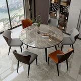 Round Stone Dining Table Modern Extendable Dining Table with 4 Legs in Matte Finish