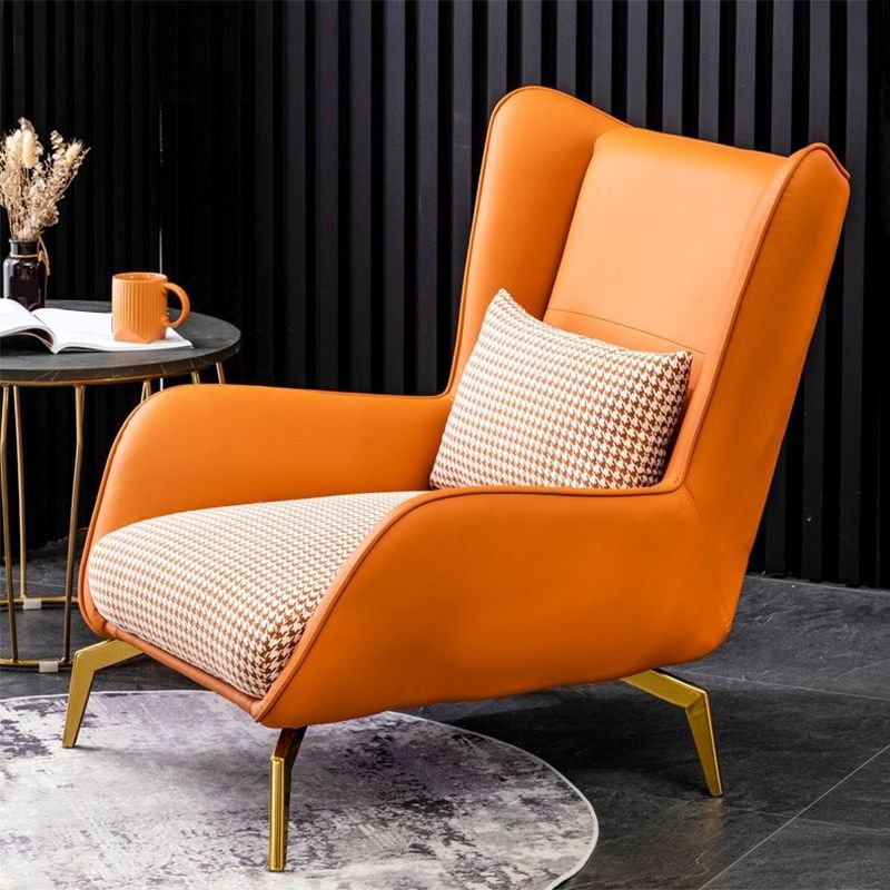 Modern Style Bonded Leather Arms Included with Pillow Wingback Chair Clearhalo 'Accent Chairs' 'accent_chairs' 'Chairs & Seating' 'furn' 'furn_accent_chairs' 'Furniture' 'Living Room Furniture' 1200x1200_bb18939f-4118-4956-b68e-977806942044