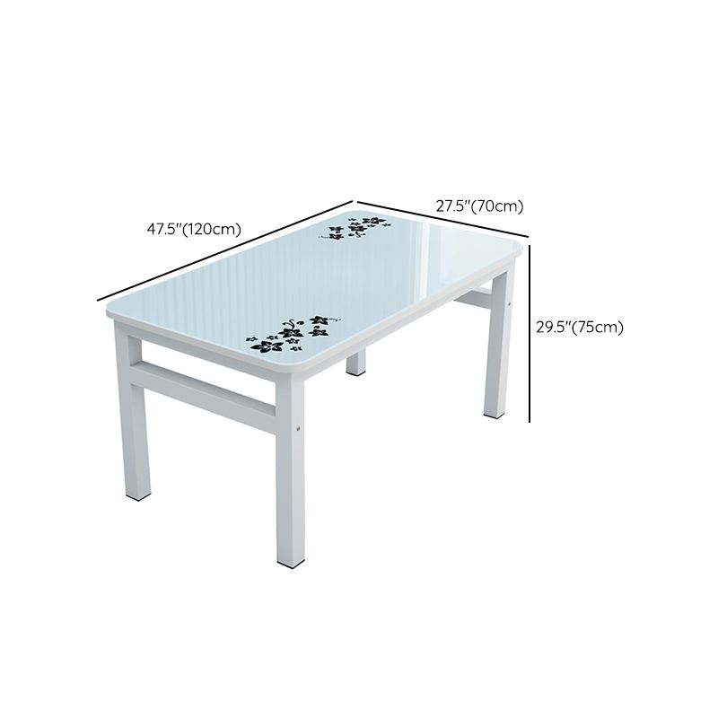 Contemporary White Rectangle Glass Top Dining Table with 4 Foot