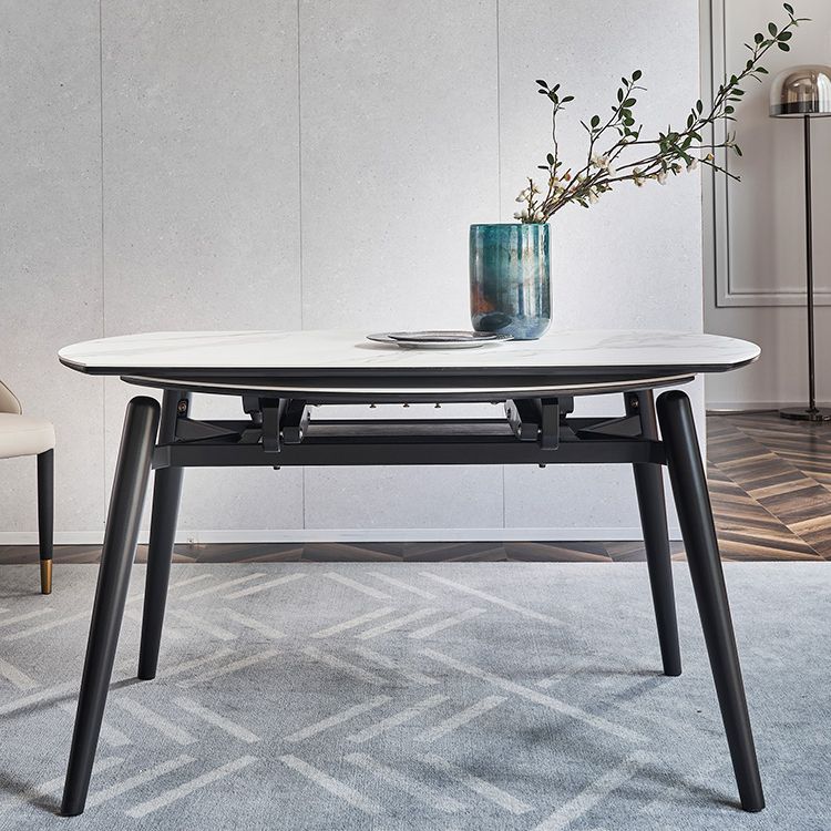 Simplicity Style Round Dining Table Stone Drop-Leaf Dinner Table with 4 Legs Clearhalo ' dining_table' 'Dining Tables & Seating' 'Dining Tables' 'furn' 'furn_dining_table' 'Furniture' 'furniture_dining_table' 'Kitchen & Dining Furniture' 'kitchen&dining_furn' 'kitchen' 'kitchen_dining_table' 1200x1200_bb20081d-eb19-442e-9bb3-94639d12ac13