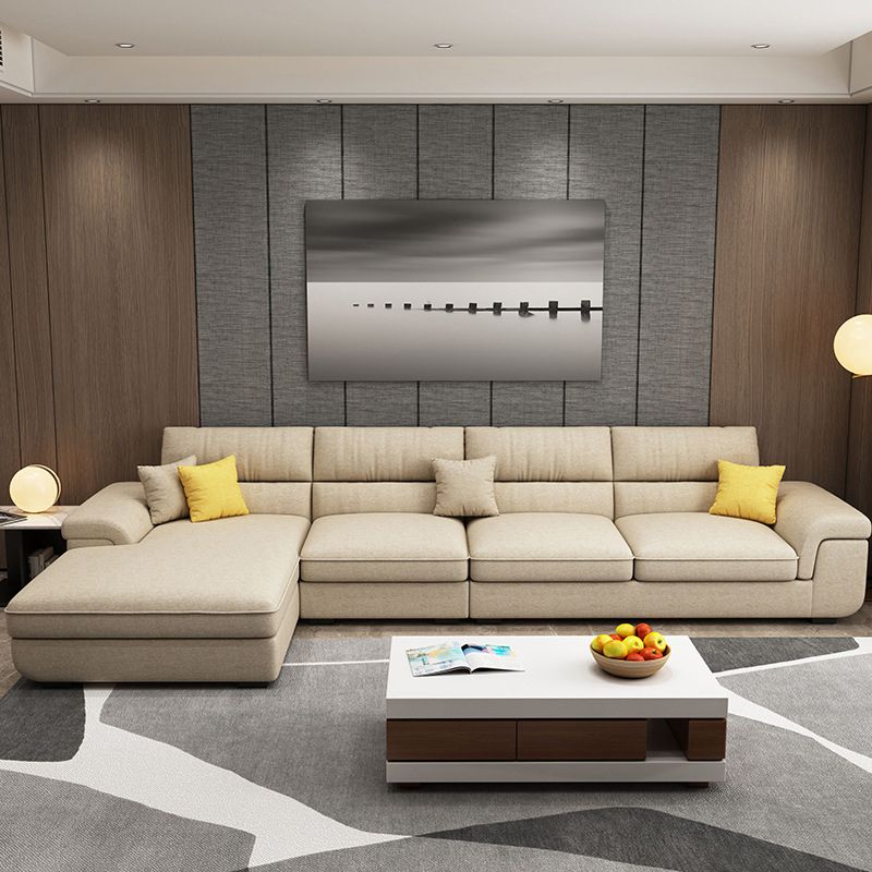 Pillow Top Arm Sofa & Chaise in Khaki Modern Fabric Sectional Clearhalo 'furn' 'furn_sectionals' 'Furniture' 'Living Room Furniture' 'Sectionals' 1200x1200_bb249856-ebbe-4f1d-a5dd-40d57a12b20a