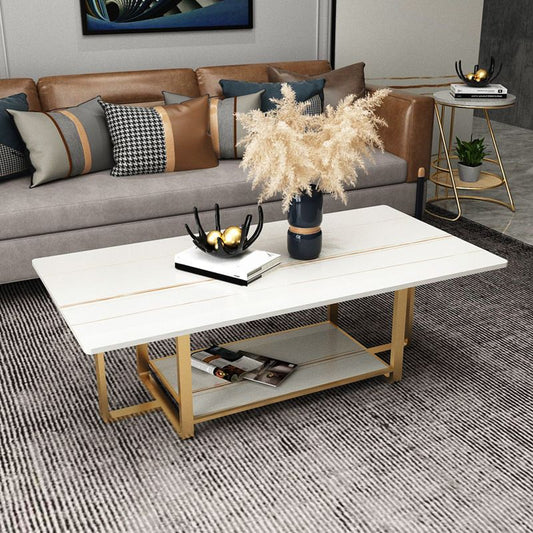 Glam da 17,7 "H Tavolino da cocktail tavolino in ardesia rettangolare con scaffale per pavimenti