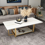 Glam da 17,7 "H Tavolino da cocktail tavolino in ardesia rettangolare con scaffale per pavimenti