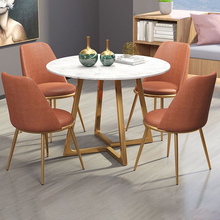 Glam Style Sintered Stone White Dining¬†Room¬†Set with Round Table Dining Table Furniture Clearhalo 'Dining Room Sets' 'Dining Tables & Seating' 'dining_room_set' 'furn' 'furn_dining_room_set' 'Furniture' 'furniture_dining_room_set' 'Kitchen & Dining Furniture' 'kitchen&dining_furn' 'kitchen' 1200x1200_bb27e9f3-bc7e-4a0d-9542-0611374f47f1