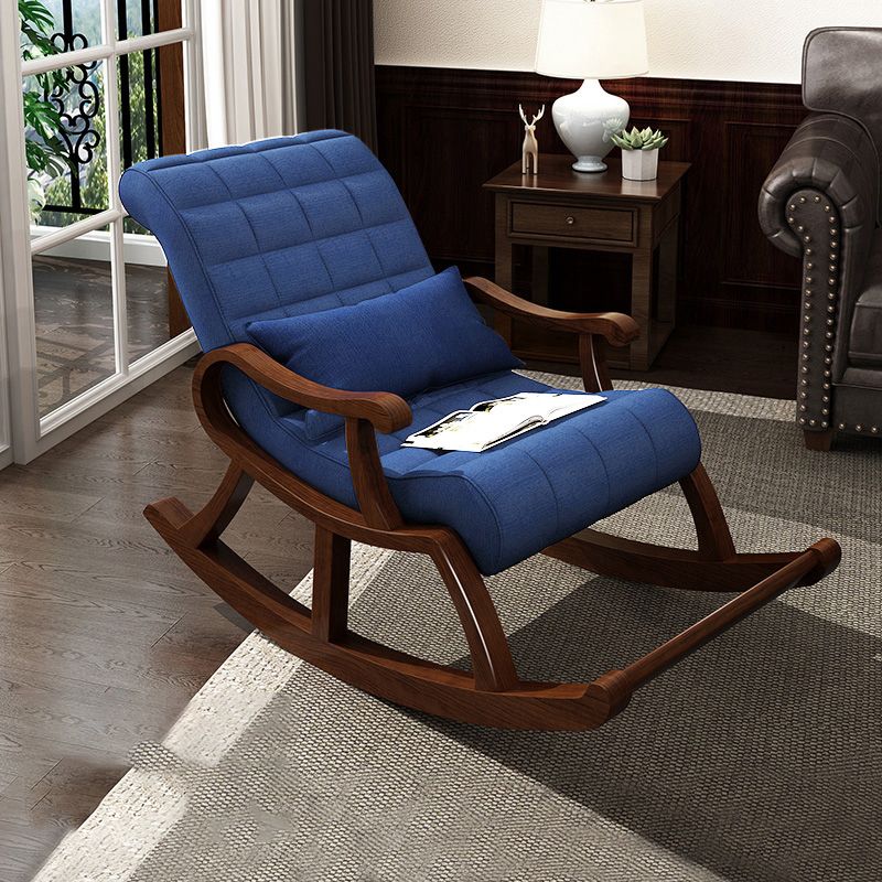 Mid-Century Modern Rocker Chair Rubberwood and Fabric Rocking Chair 26.4" x 59" x 35"