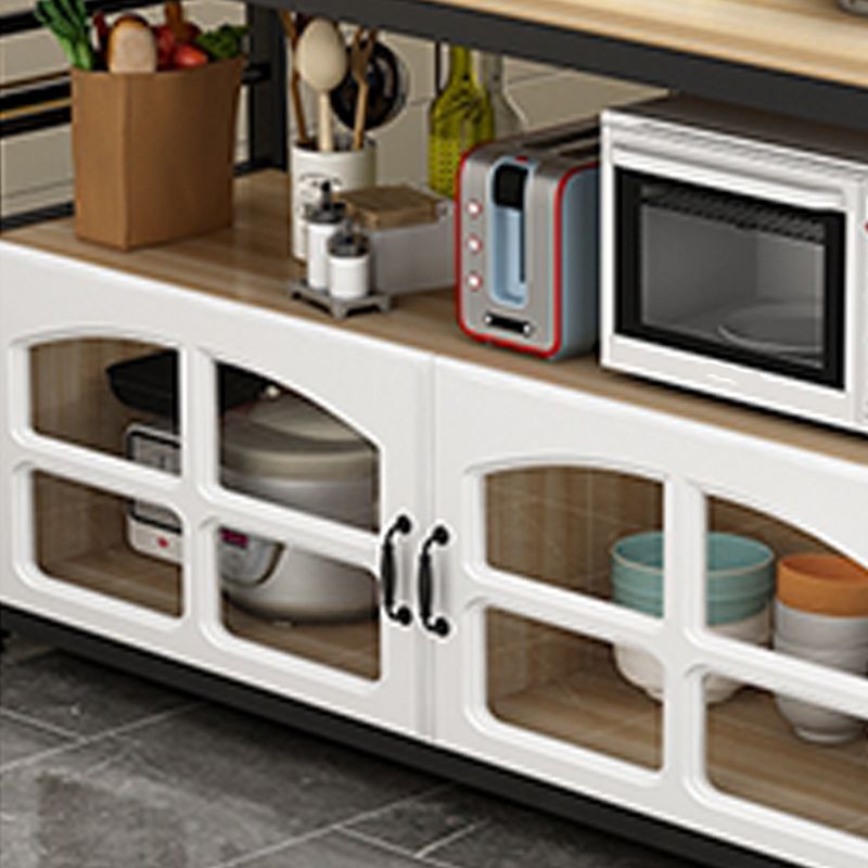 Black and White Kitchen Cart Metal and Wood Kitchen Island with Storage Cabinets Clearhalo 'furn' 'furn_kitchen_islands_carts' 'Furniture' 'Kitchen & Dining Furniture' 'Kitchen Islands & Carts' 'kitchen_islands_carts' 1200x1200_bb314925-3922-48ec-ba5e-1eb24c81d347