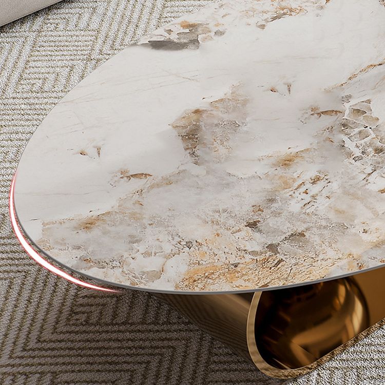 Slate Oval Coffee Table Golden Metal Frame Abstract Cocktail Table, 14.17" High Clearhalo 'Coffee & Accent Tables' 'Coffee Tables' 'coffee_tables' 'furn' 'furn_coffee_tables' 'Furniture' 'Living Room Furniture' 1200x1200_bb3377ab-394f-45bb-b6cd-aedfc7c03aea