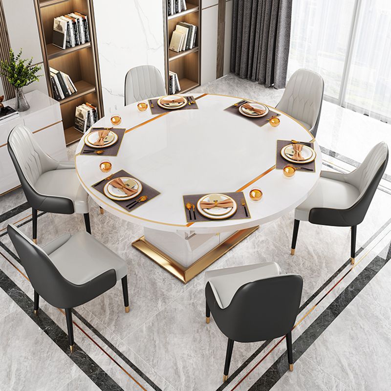Modern Collapsible Round Glass Desktop Dining Table with Lockers for Dining Room Clearhalo 'Dining Tables & Seating' 'Dining Tables' 'dining_table' 'furn' 'furn_dining_table' 'Furniture' 'Kitchen & Dining Furniture' 1200x1200_bb369c50-70df-4a74-83f8-37631369e3a6