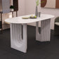 Metal Modern Double Pedestal Table Sintered Stone Table,47.5"L x 31.5"W x 29.5"H Clearhalo ' dining_table' 'Dining Tables & Seating' 'Dining Tables' 'furn' 'furn_dining_table' 'Furniture' 'furniture_dining_table' 'Kitchen & Dining Furniture' 'kitchen&dining_furn' 'kitchen' 'kitchen_dining_table' 1200x1200_bb3b1ddd-ff35-46d4-97c1-c01c62942d16
