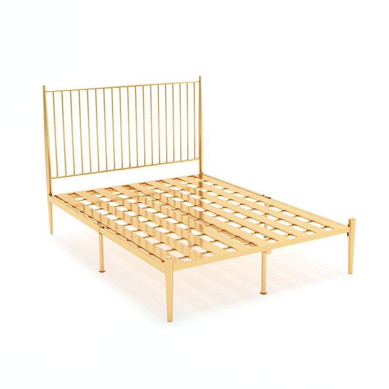 Metal Glam Slat Bed Solid Color Bed Frame with Spindle Headboard