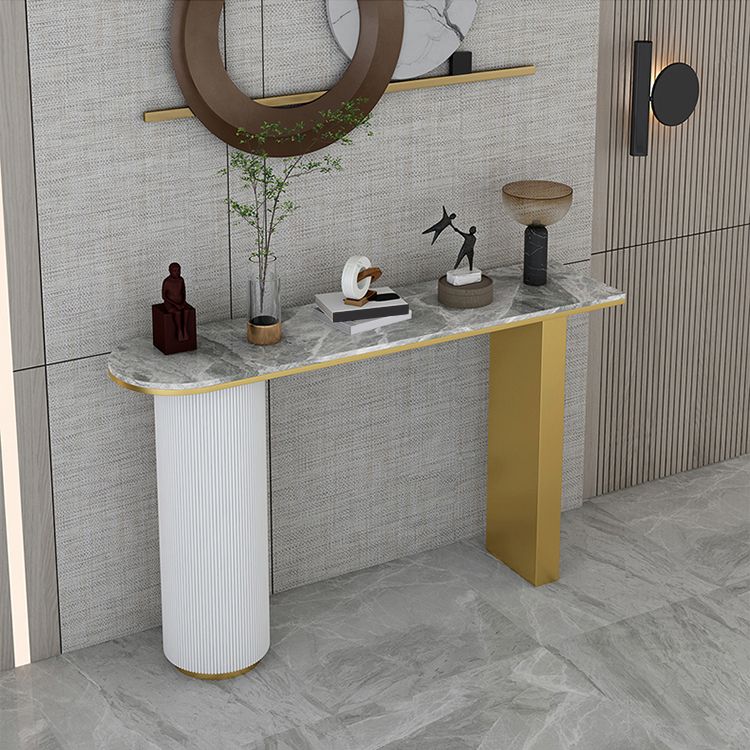 14 inch Wide Glam Console Table Oval Stone Stain Resistant Accent Table for Hall