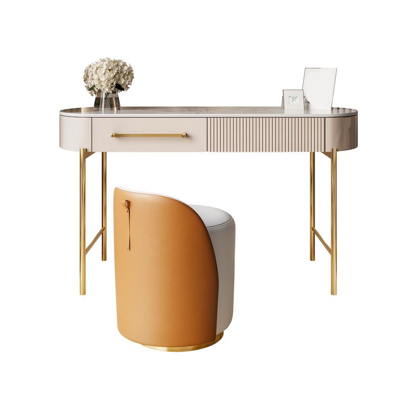 Luxuriöser Metallwaschtisch mit gepolstertem Hocker in Beige Eitelkeit