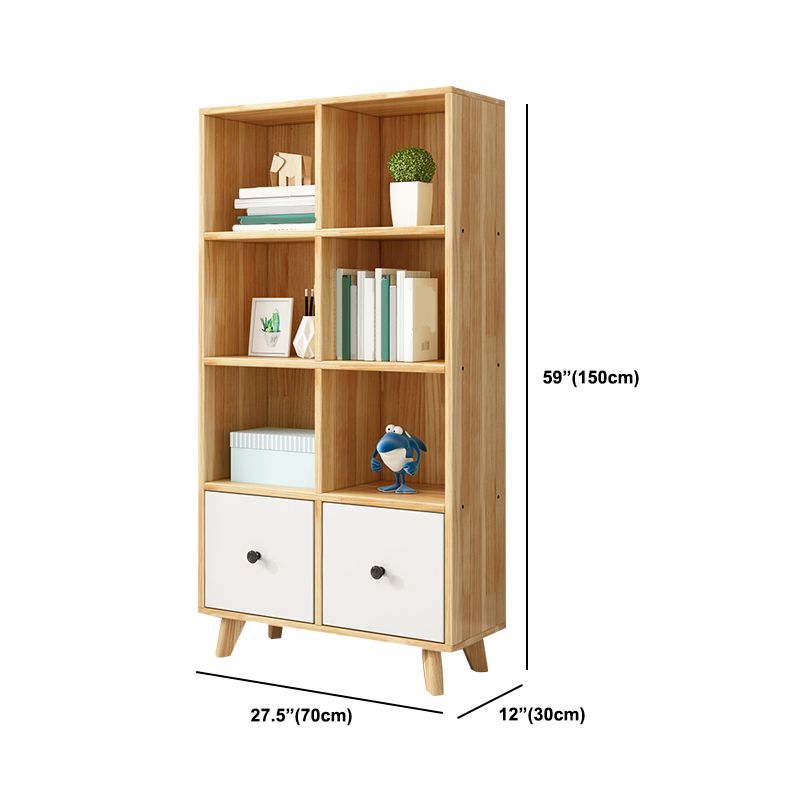 Natural Modern Bookshelf Wood Closed Back Bookcase with Drawer Storage
