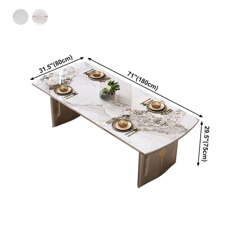 Sintered Stone Top Luxury Dining Table Rectangle Table with Gold Double Pedestal Clearhalo ' dining_table' 'Dining Tables & Seating' 'Dining Tables' 'furn' 'furn_dining_table' 'Furniture' 'furniture_dining_table' 'Kitchen & Dining Furniture' 'kitchen&dining_furn' 'kitchen' 'kitchen_dining_table' 1200x1200_bb42eacc-74e5-4ff9-920f-a802230dbecc