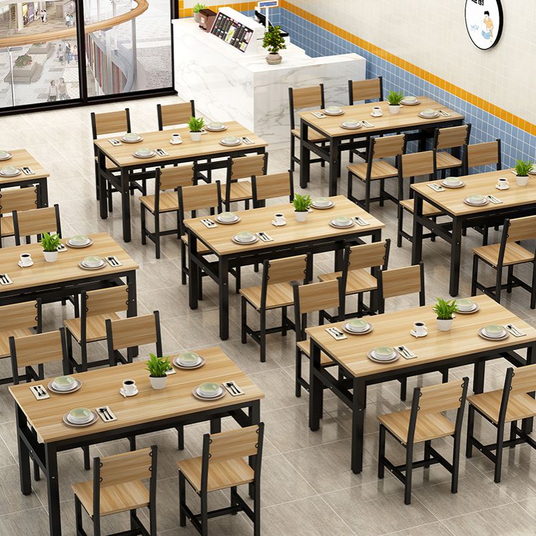 Rectangular Dining Table Wood Tabletop with Steel Trestle Base