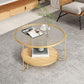 Table basse ronde en verre de 17,7 po de hauteur, table de cocktail à 3 pieds en fer avec étagère