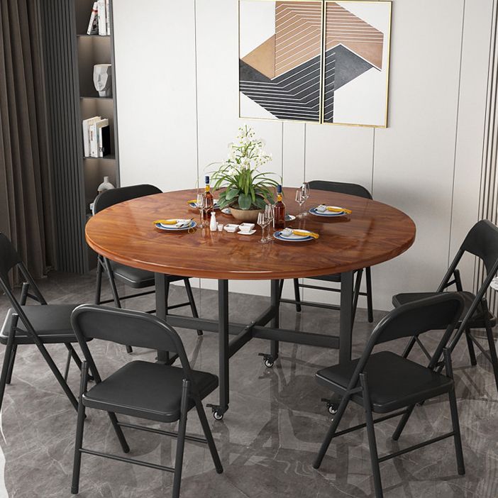 Modern Foldable Dining Table Round Wood Tabletop with Metal Legs