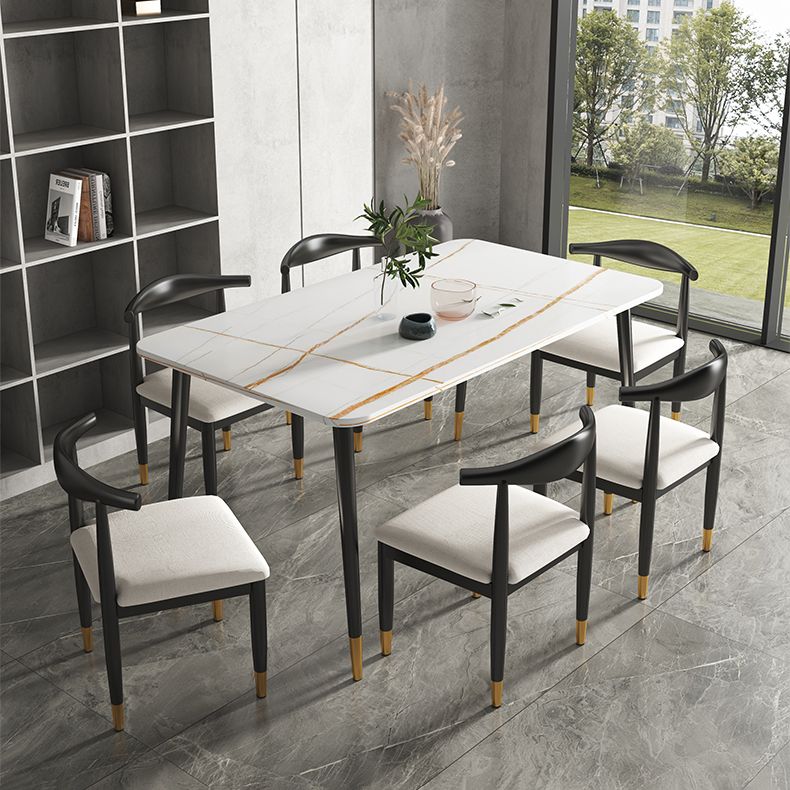 Rectangular Scandinavian Sintered Stone Dining Room Set Dining Furniture with Metallic Base Clearhalo 'Dining Room Sets' 'Dining Tables & Seating' 'dining_room_set' 'furn' 'furn_dining_room_set' 'Furniture' 'furniture_dining_room_set' 'Kitchen & Dining Furniture' 'kitchen&dining_furn' 'kitchen' 1200x1200_bb4b57c6-f895-4d48-a24c-3f6baa0ed894