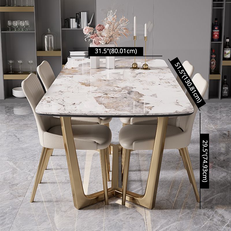 Modern Rectangle Shape Kitchen Dining Set Extendable Sintered Stone Top Dining Set with Trestle Base Clearhalo 'Dining Room Sets' 'Dining Tables & Seating' 'dining_room_set' 'furn' 'furn_dining_room_set' 'Furniture' 'furniture_dining_room_set' 'Kitchen & Dining Furniture' 'kitchen&dining_furn' 'kitchen' 1200x1200_bb5151bc-6801-4bfd-9c24-f8c33aed91a1