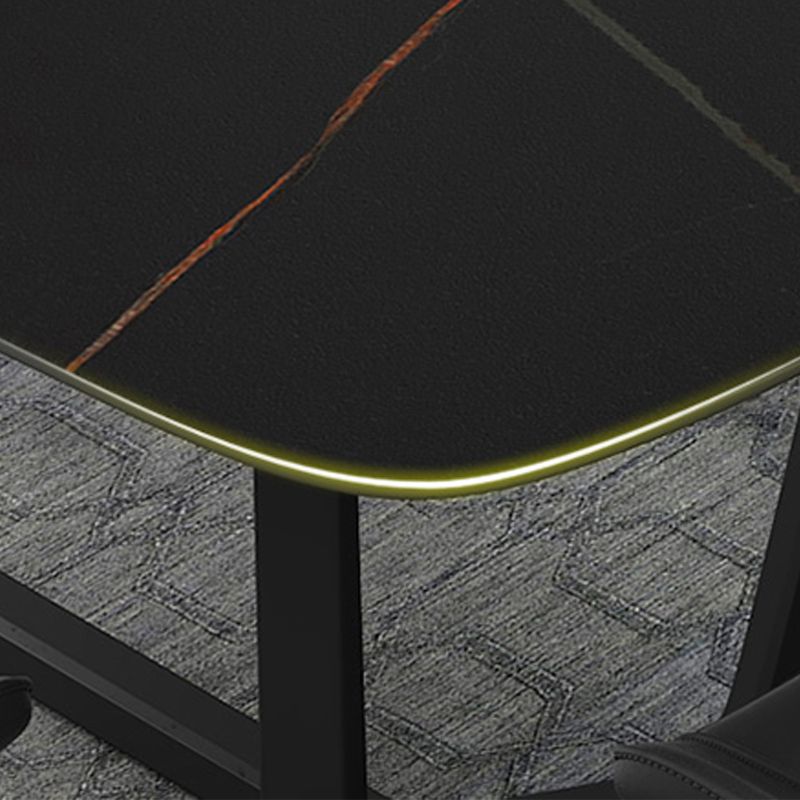 Industrial Sintered Stone Top Dining Table Rectangle Table with Trestle Base Clearhalo 'Dining Tables & Seating' 'Dining Tables' 'dining_table' 'furn' 'furn_dining_table' 'Furniture' 'Kitchen & Dining Furniture' 1200x1200_bb547c78-f5b3-4481-98e1-e6c2f108eb45