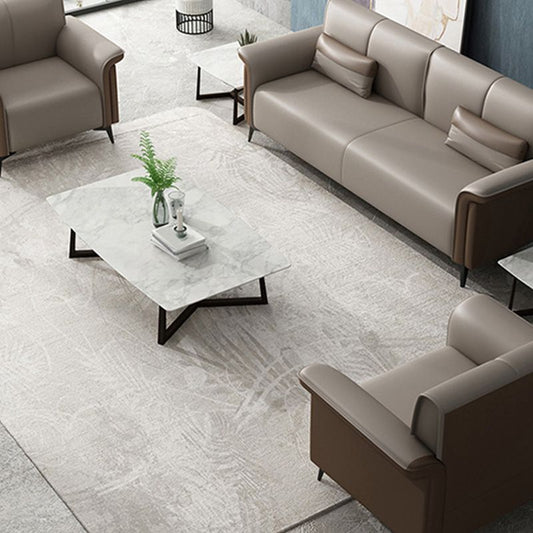 フェイクレザーフレアアームソファコンテンポラリーソファとクッション