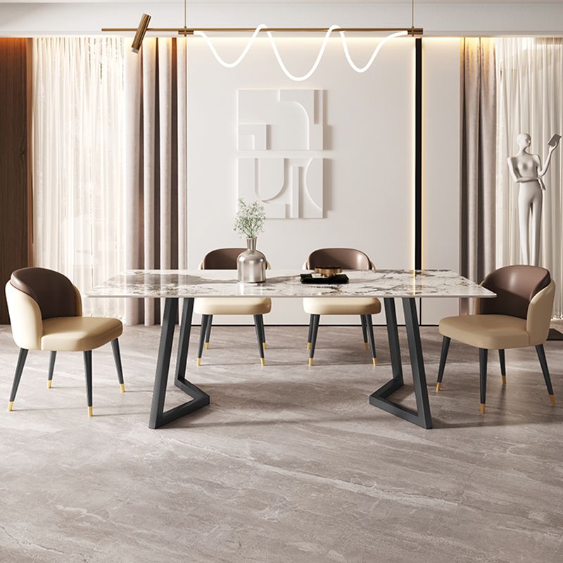 Modern 1/2/3/5/7 Pieces Dining Set Sintered Stone Dining Table Set with Leather Chairs Clearhalo 'Dining Room Sets' 'Dining Tables & Seating' 'dining_room_set' 'furn' 'furn_dining_room_set' 'Furniture' 'furniture_dining_room_set' 'Kitchen & Dining Furniture' 'kitchen&dining_furn' 'kitchen' 1200x1200_bb554bf1-2f51-41b1-bc6b-0ded3a745988