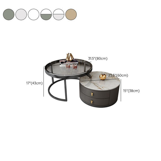 Contemporary Coffee Table Set Round 2-Piece Coffee Cocktail Table