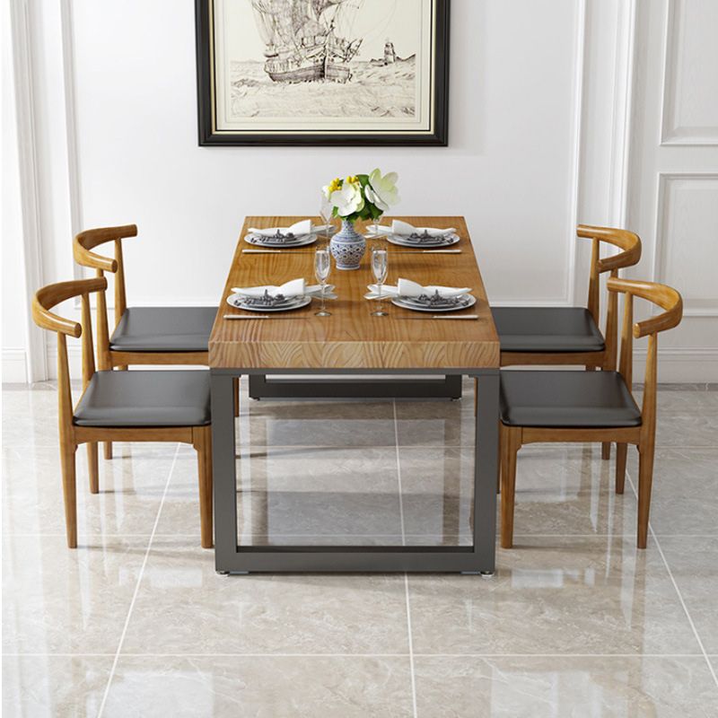 Solid Wood Top Dining Table Rectangle Pine Wood Table with Sled Base in Black