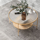 17.7" Tall Modern Cross Leg Glass Round Coffee Table with Shelf Clearhalo 'Coffee & Accent Tables' 'Coffee Tables' 'coffee_tables' 'furn' 'furn_coffee_tables' 'Furniture' 'furniture_coffee_tables' 'Living Room Furniture' 1200x1200_bb58ef53-2598-4d18-bfed-3588622aebdb