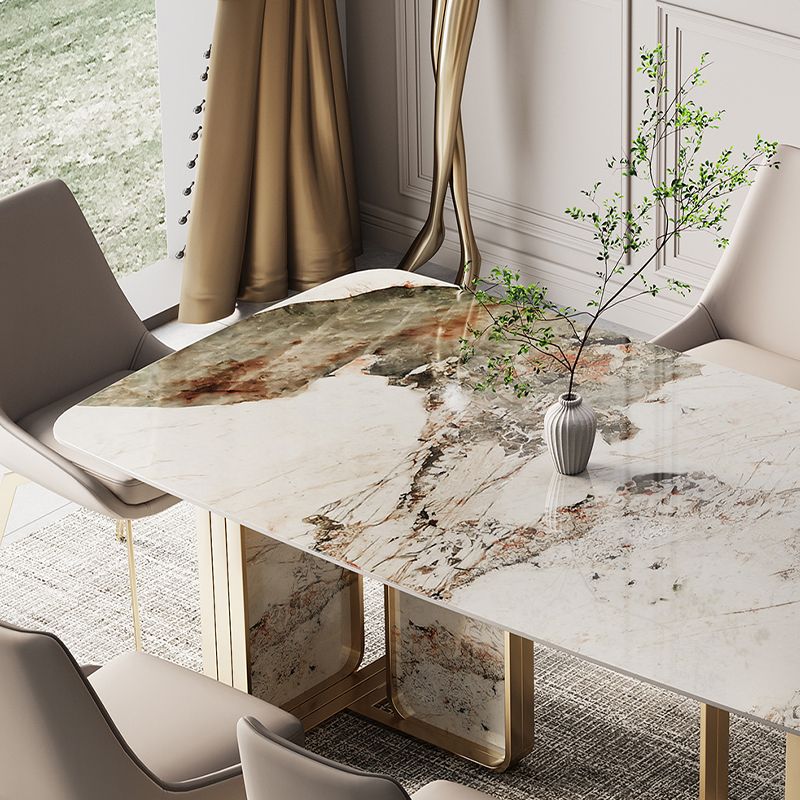 金の金属二重台座付きの豪華な焼結石トップテーブル長方形のテーブル