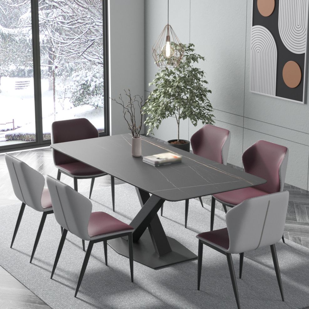 Contemporary Rectangle Dining Room Table Sintered Stone Table with Pedestal Base Clearhalo ' dining_table' 'Dining Tables & Seating' 'Dining Tables' 'furn' 'furn_dining_table' 'Furniture' 'furniture_dining_table' 'Kitchen & Dining Furniture' 'kitchen&dining_furn' 'kitchen' 'kitchen_dining_table' 1200x1200_bb5966be-d5df-4f65-befa-1d5c051bc99c