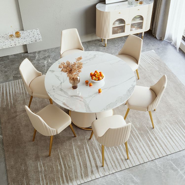 Glam 1/4/5/6/7 Pieces Dining Set Round Stone Dining Table for Dining Room Clearhalo 'Dining Room Sets' 'Dining Tables & Seating' 'dining_room_set' 'furn' 'furn_dining_room_set' 'Furniture' 'furniture_dining_room_set' 'Kitchen & Dining Furniture' 1200x1200_bb5beb7e-a2e7-47d8-b114-f929c1f22812