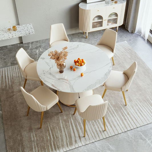 Glam 1/4/5/6/7 Pieces Dining Set Round Stone Dining Table for Dining Room Clearhalo 'Dining Room Sets' 'Dining Tables & Seating' 'dining_room_set' 'furn' 'furn_dining_room_set' 'Furniture' 'furniture_dining_room_set' 'Kitchen & Dining Furniture' 1200x1200_bb5beb7e-a2e7-47d8-b114-f929c1f22812