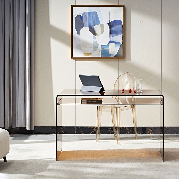 29 "H Bureau d'écriture contemporain Bureau de bureau brun en verre rectangulaire