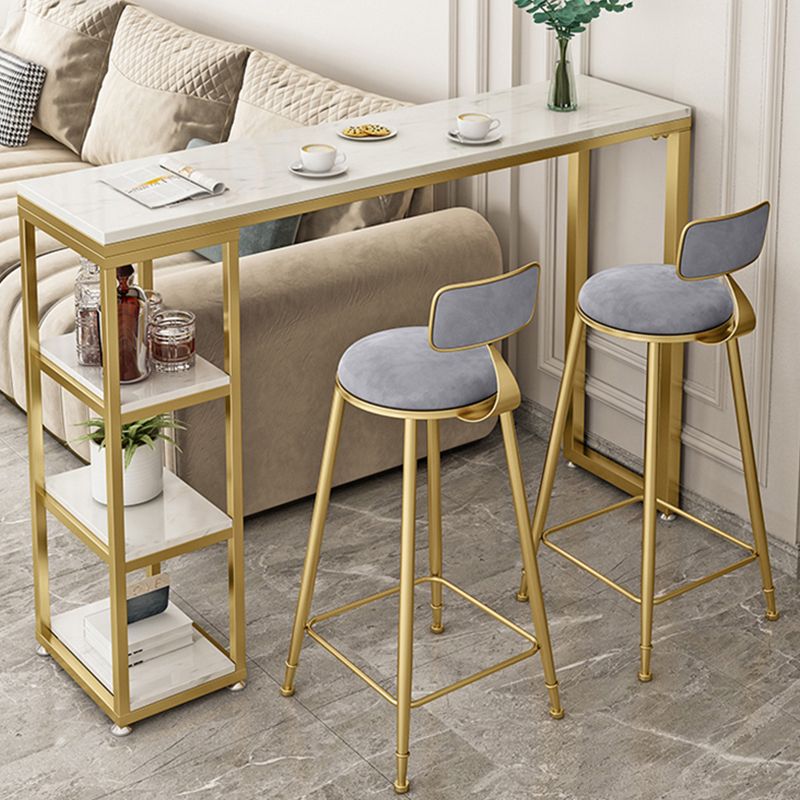 Bartisch im Glam-Stil, Steintisch mit doppeltem Sockel und Stauraum