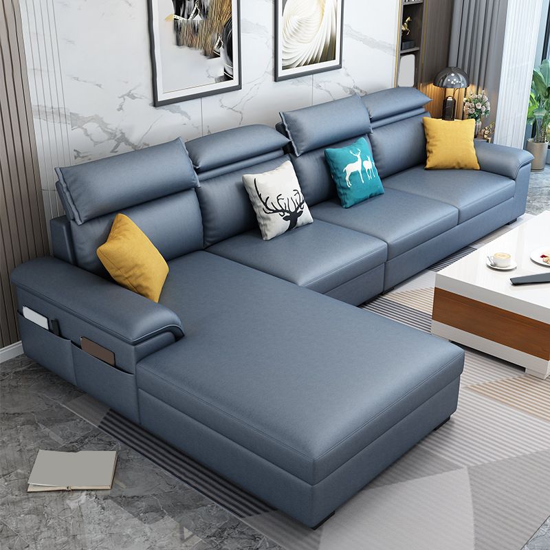 モダンスタイルのソファベッドソリッドウッドフレーム模倣レザービルトインアームレストソファ