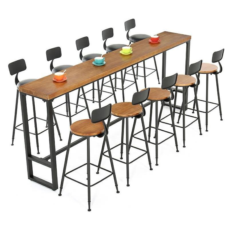 Tavolo da bar rettangolo superiore in legno di pino tavolo da bistrot industriale con base di cavalletto in nero