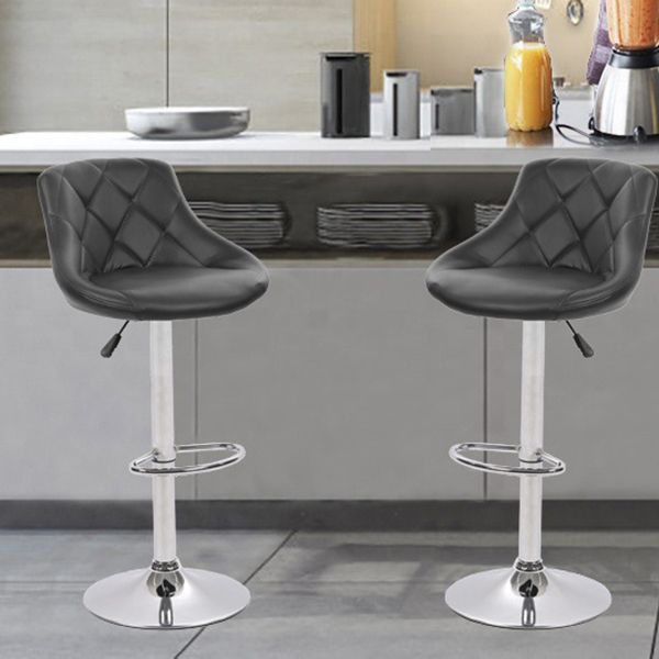 Modern Style Leather Bar Stool with Footrest and Adjustable Height Bistro Bar Stool